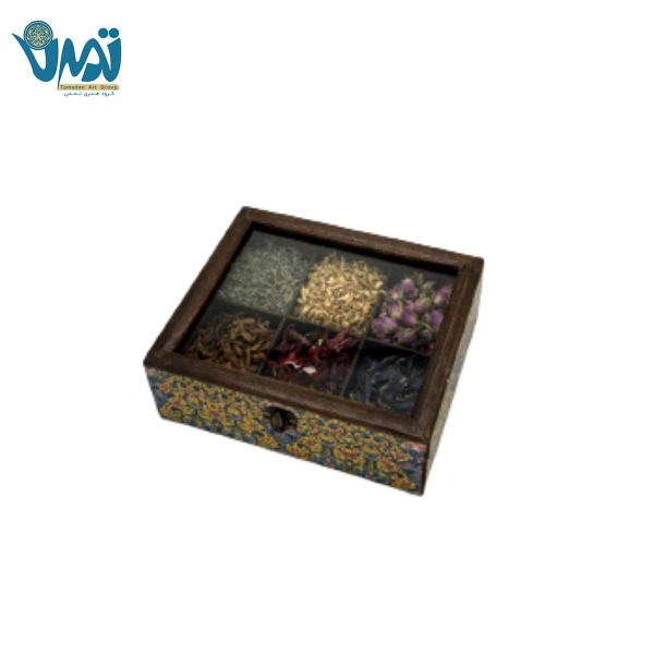پک هدیه یلدایی دمنوش 6 تایی با جعبه چوبی طرح سنتی